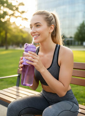 Purple Sports Water Bottle With Flip Cap & Straw (1000Ml)