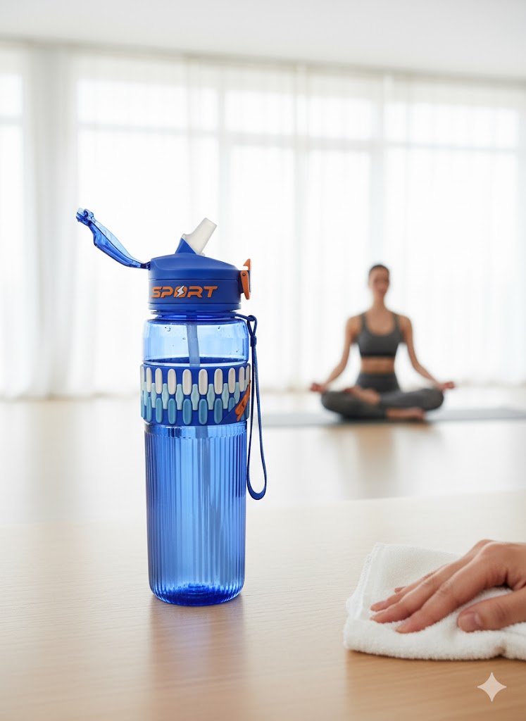 Blue Sport 1000Ml Leak-Proof Water Bottle With Straw & Flip-Top Lid