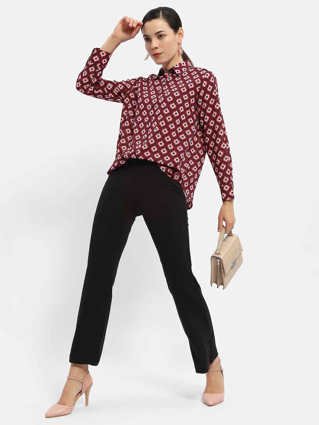 Madame Ladies Western Top H/S M4S18208 023 Mehroon