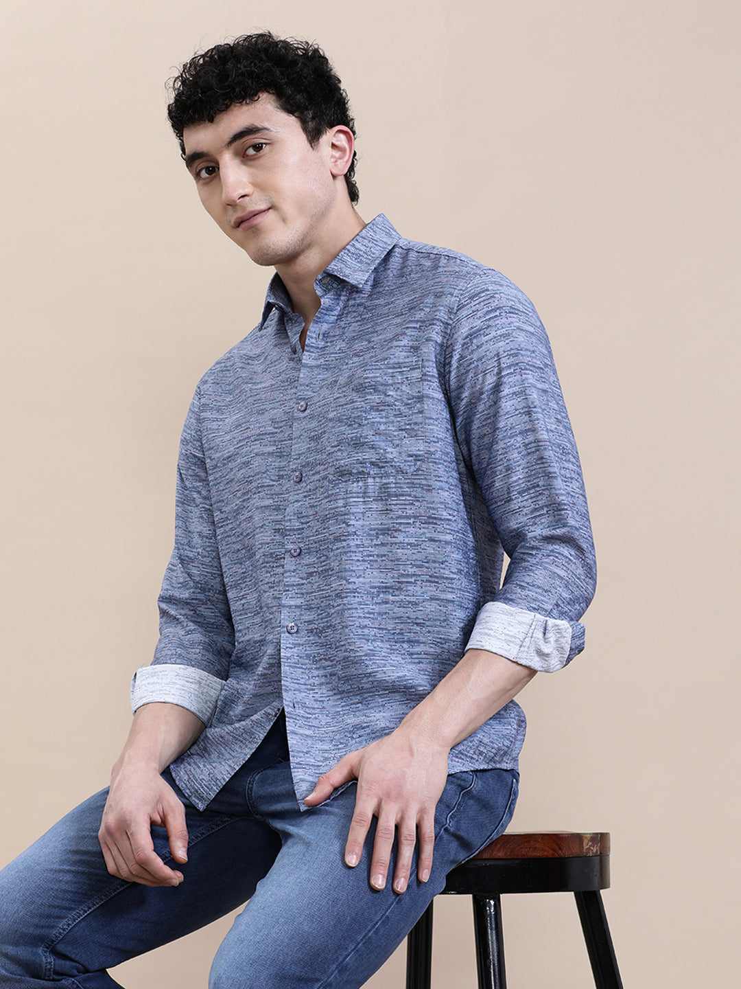 Crocodile Mens Casual Shirt F/S Crcs125-317Mt Blue