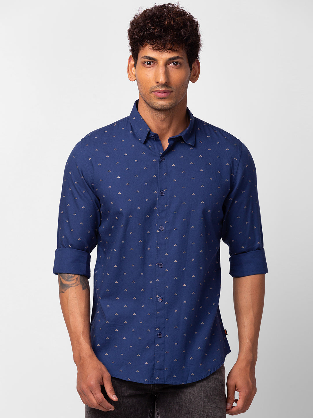 Spykar Mens Casual Shirt F/S Mshps1Bc082 Ink Blue