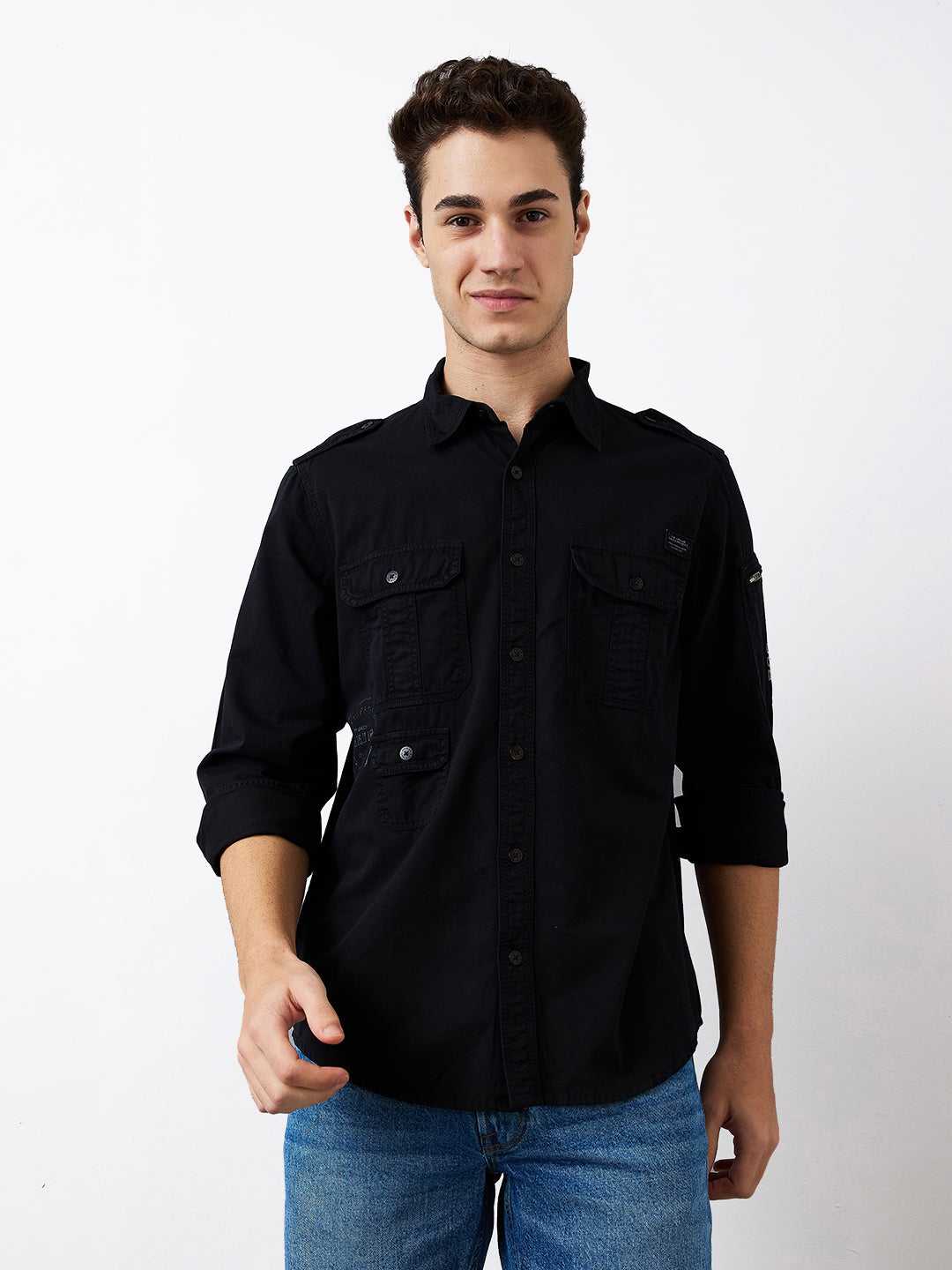 Spykar Mens Casual Shirt F/S Mshsos1Be038 Black