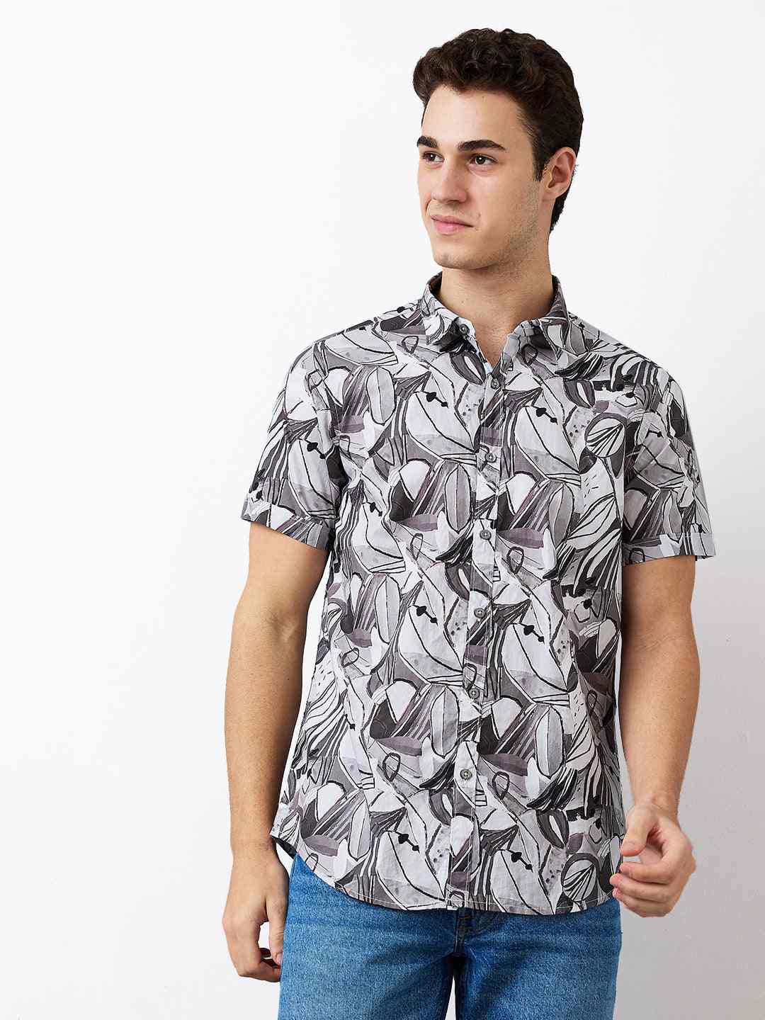 Spykar Mens Casual Shirt F/S Mshps1Be201 Silver Grey