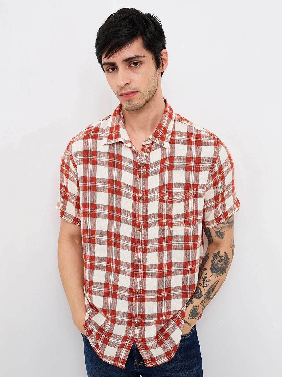 Spykar Mens Casual Shirt H/S Mshcs1Be157 Cinnamon Brown