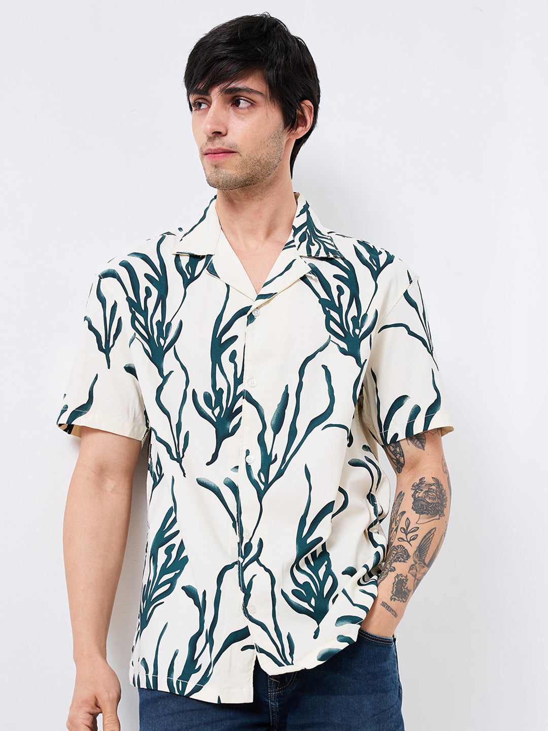 Spykar Mens Casual Shirt H/S Mshps1Be080 Botanical Green