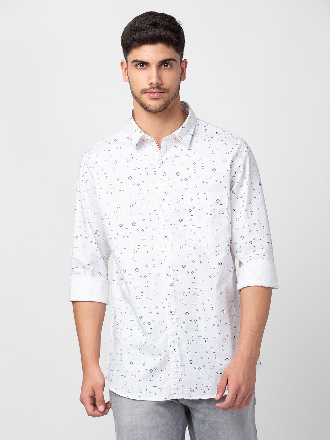 Spykar Mens Casual Shirt F/S Mshps1Bc102 White