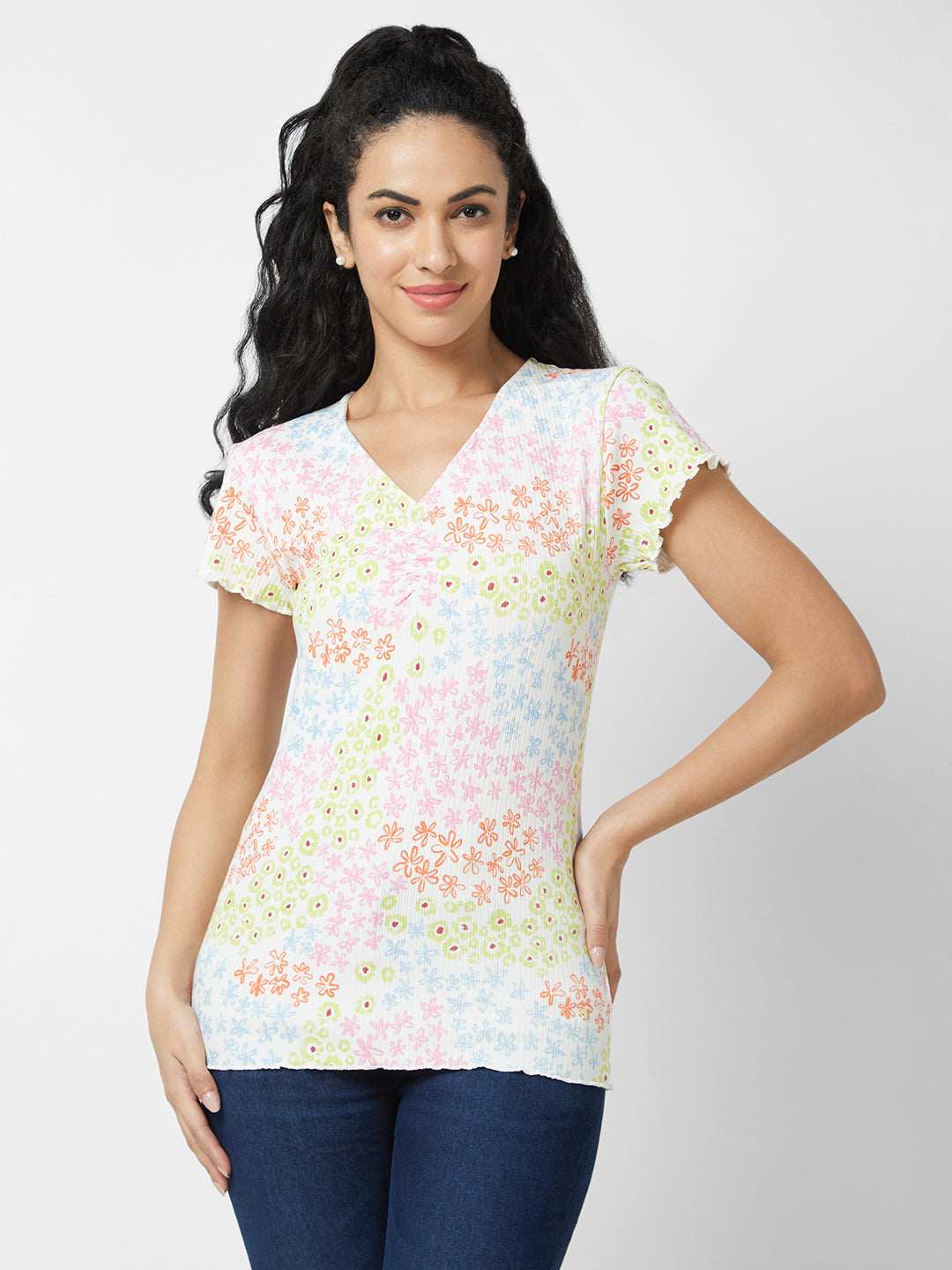 Spykar Ladies Western T-Shirt H/S Wktft1Bd125 White