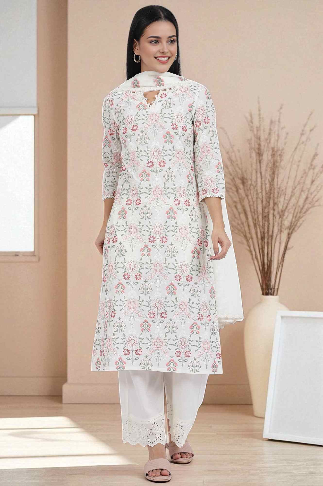 W Ladies Western Kurti 3Pcs Set Ws12422 400808